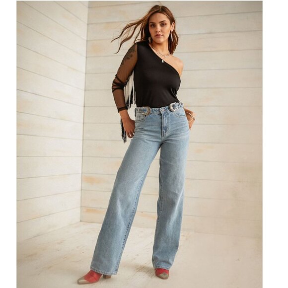 Sterling & Stitch Denim - Sterling & Stitch Buckle Ultra High Rise Wide Leg Jean Light Wash Women's 28